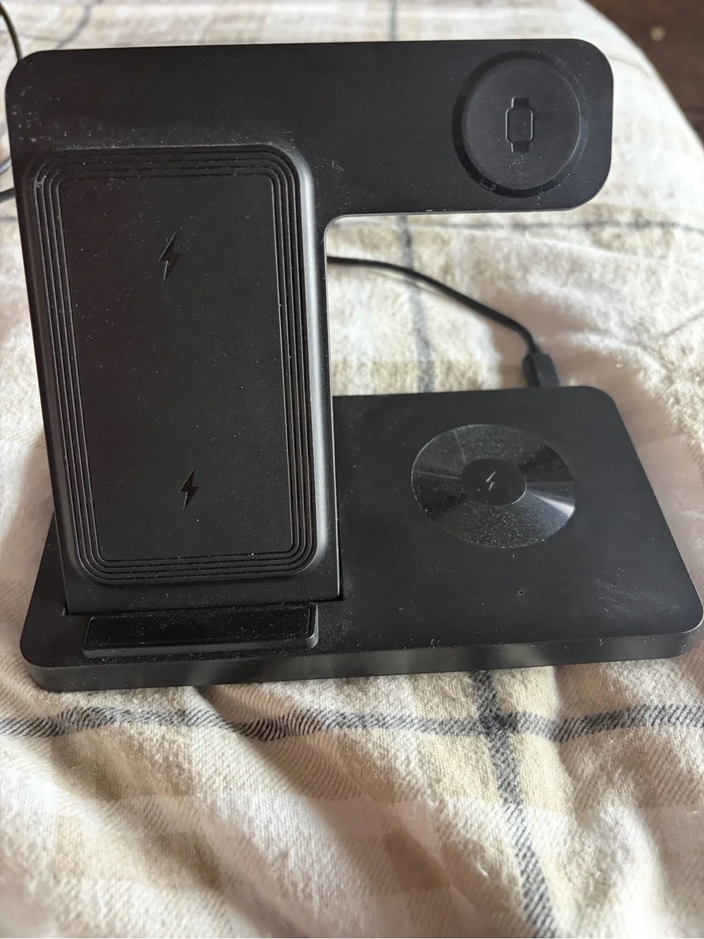 Amazon Black 3-in-1 Wireless Charging Stand for Phone, Watch & Earbuds
